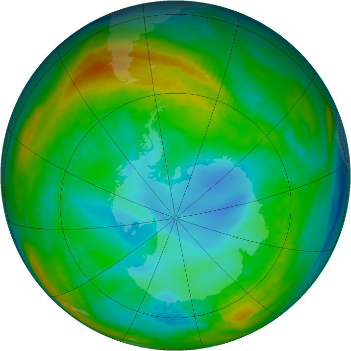 Antarctic ozone map for 21 July 1982
